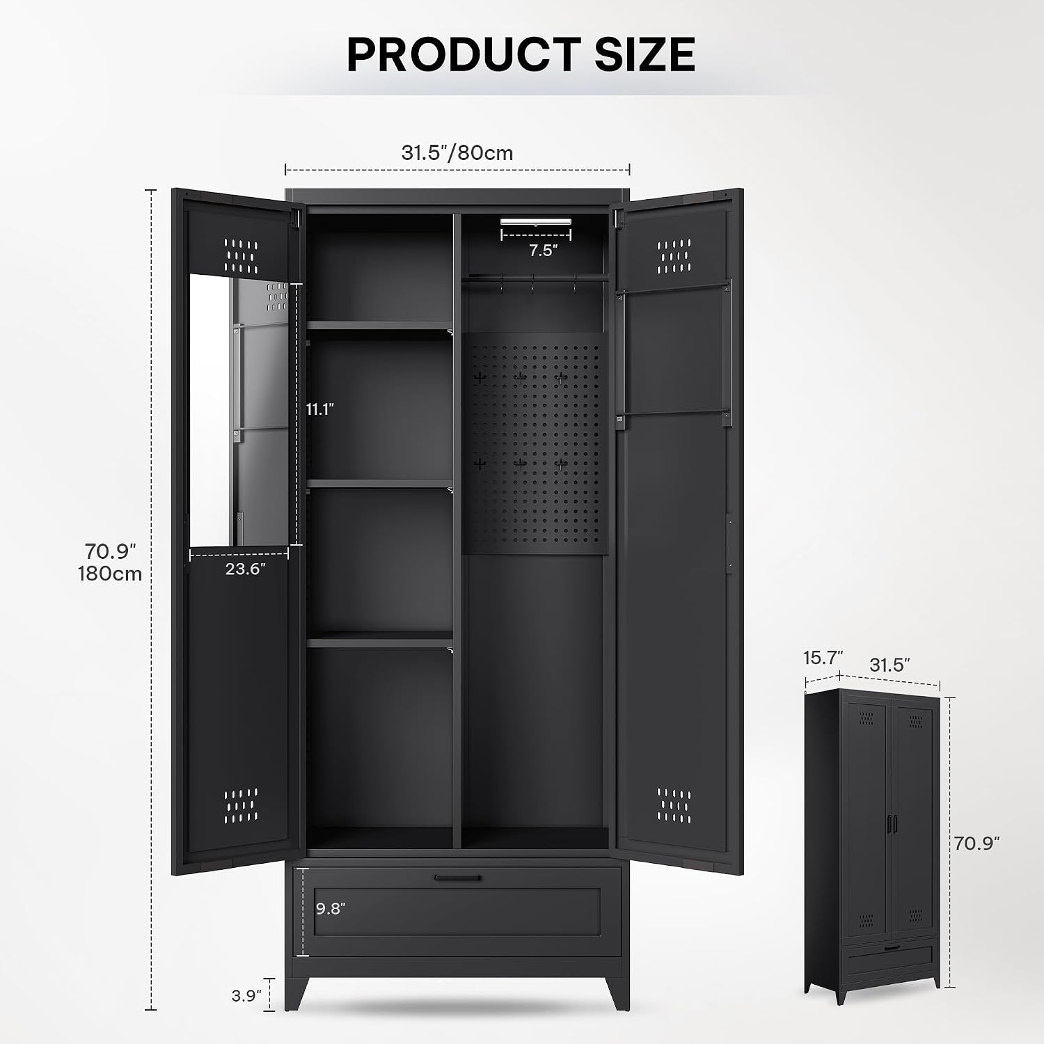 YITAHOME 71' Metal Garage Broom Cabinets with Adjustable Shelves, Vacuum Storage Cabinet with Doors and Drawer, Tool Storage Cabinet for Gym, Basement, Warehouse, Black