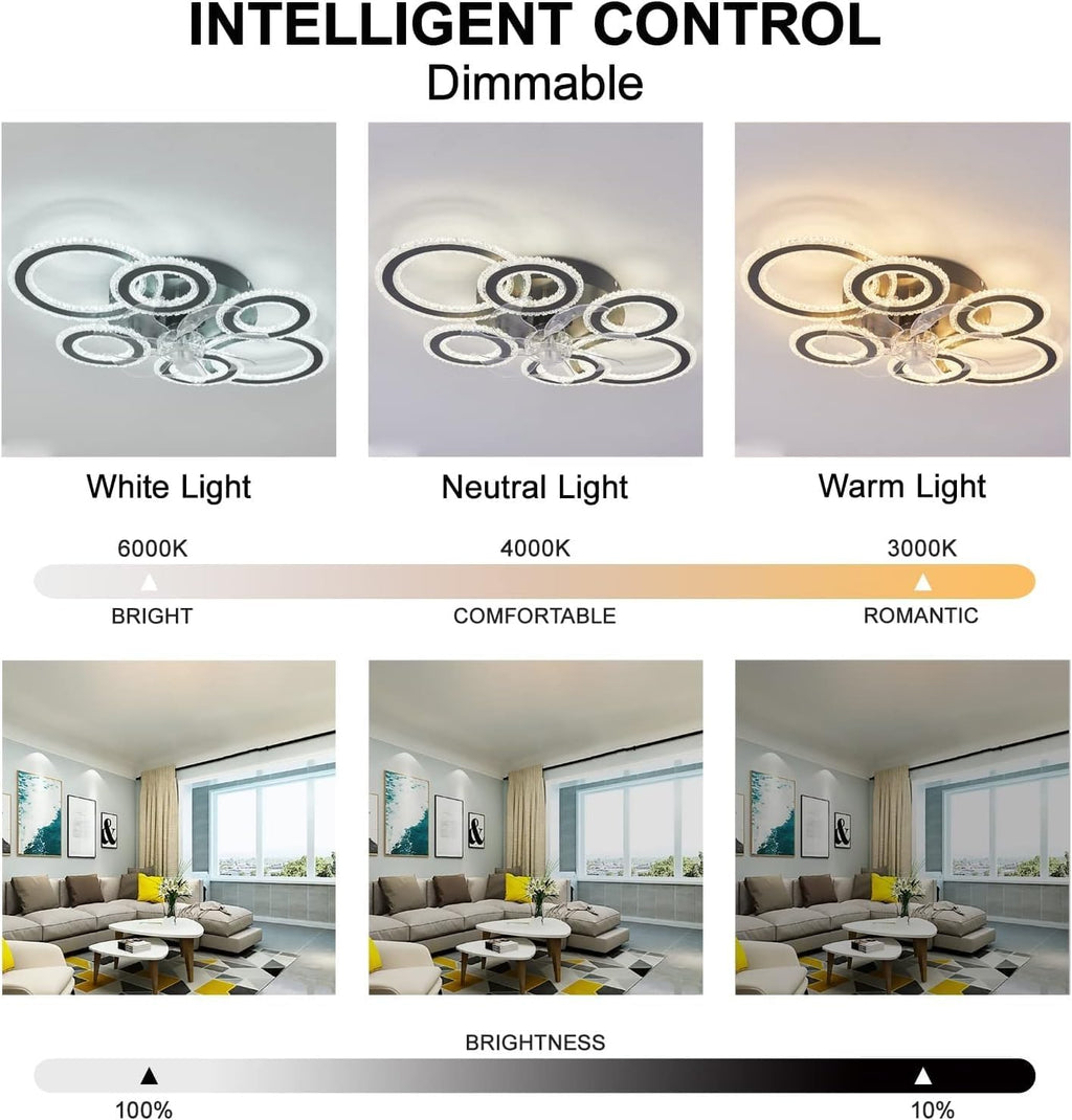 76CM Smart Ceiling Light with Fan DC Motor 6 Gear Reversible Bedroom Ceiling Fan with Lighting LED Dimmable Quiet Modern Living Room Lamp with Fan (Color : Black)
