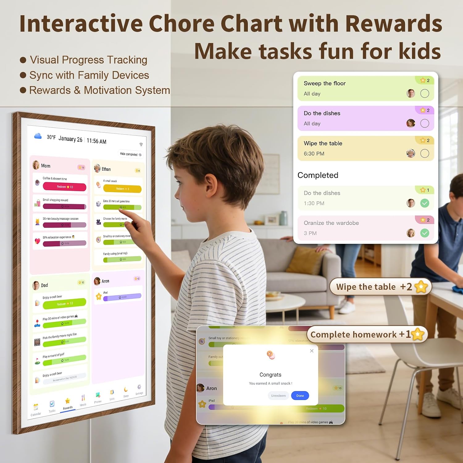 27 Inch Digital Calendar Chore Chart with Touchscreen - Full HD Interactive Display, Wall & Desk Mountable Family Planner, to-Do List & Meal Planner, Digital Picture Frame Gifts for Women Mom