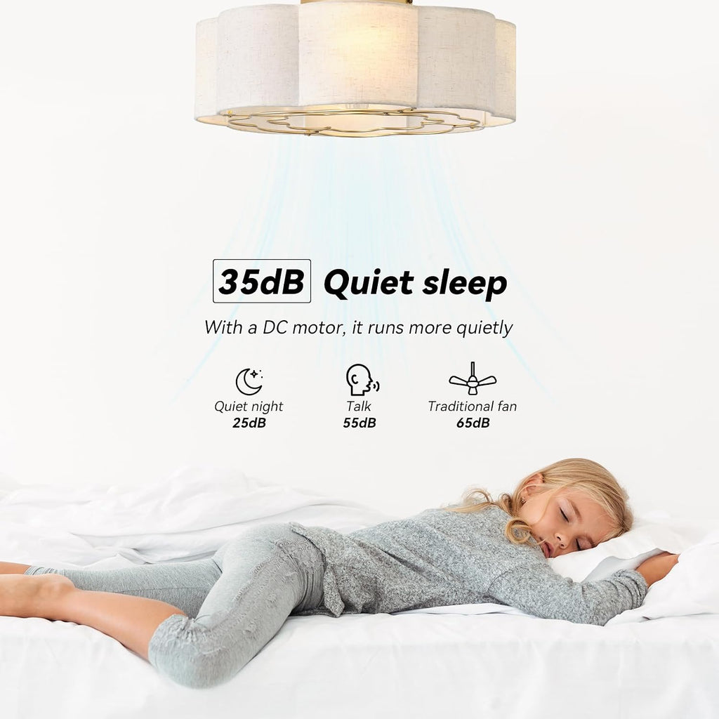 20' Low Profile Ceiling Fan with Light, Caged Flush Mount Ceiling Fan with Light Remote Control, Boho Bladeless with 6 Speeds for Bedroom, Nursery, Living Room.