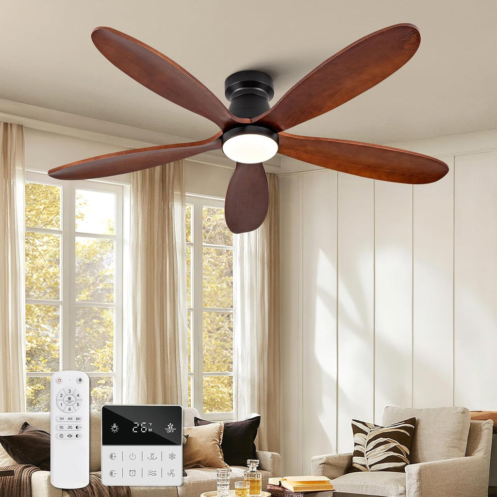 Ceiling Fans with Lights, 52 Inch Low Profile Ceiling Fan with Light and Remote Control, Flush Mount, Reversible, 3CCT, Dimmable, Quiet, Black Small Ceiling Fan for Bedroom Indoor/Outdoor Use
