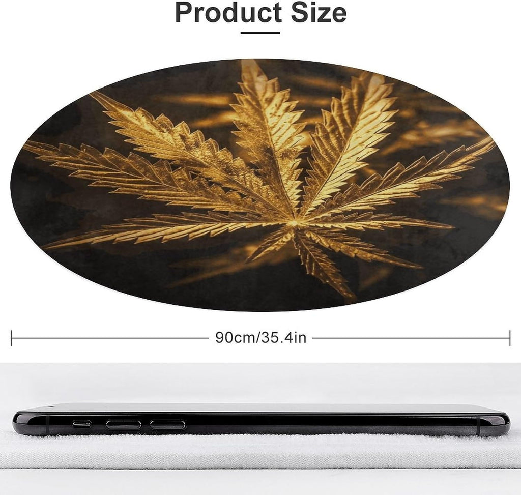 Golden Cannabis Coral Velvet Round Floor Mat Non-Slip Bath Rug Floor Covering for Bathroom Vanity Guest Suite & Vacation Home