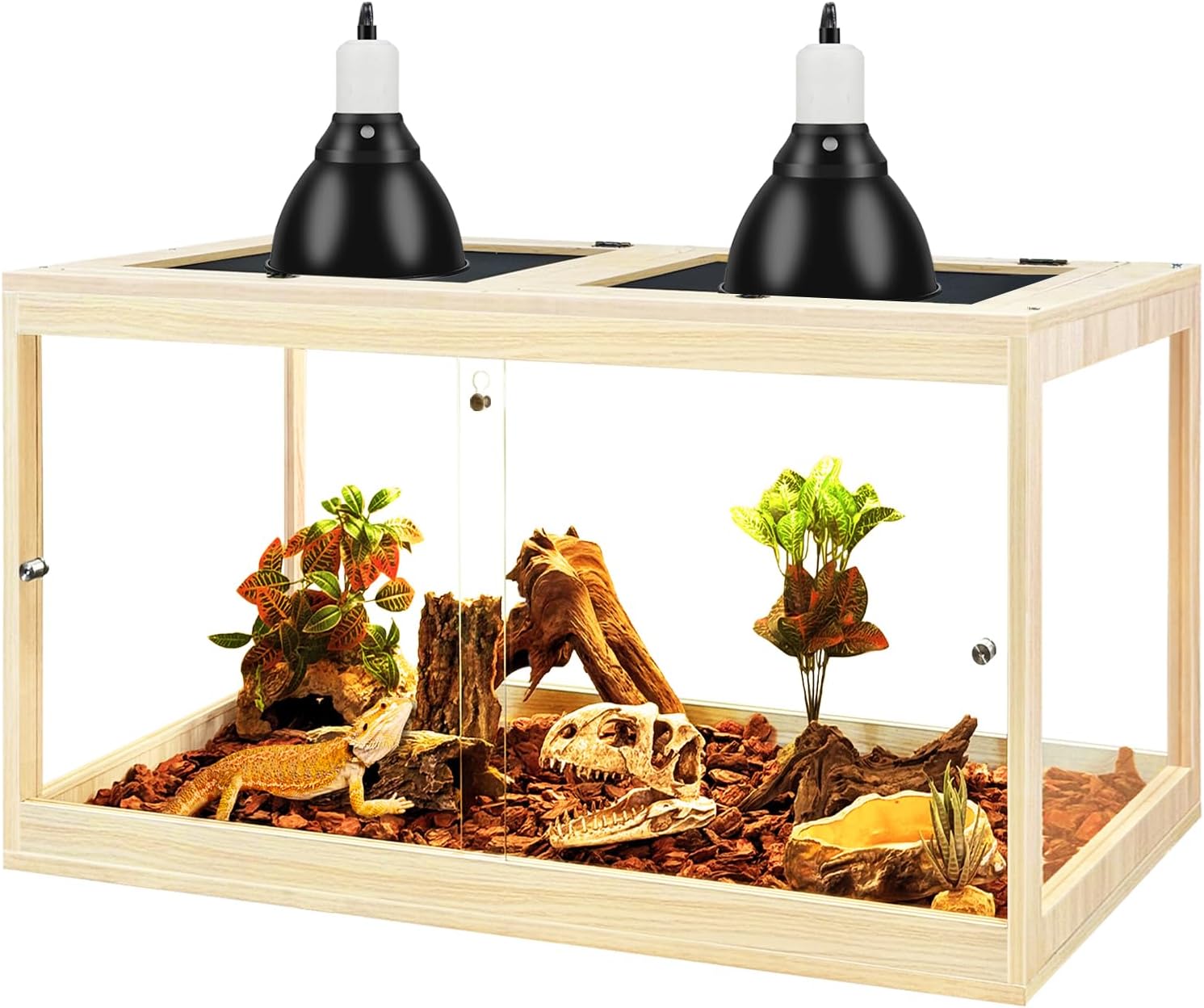 PROLEE Reptile Tank, 31 Gallon Beard Dragon Tank, Tempered Glass Reptile Encloure and Snake Tank with Locking Design for Lizard,Gecko,Chameleon (24'X15.5'X15.5',Oak)