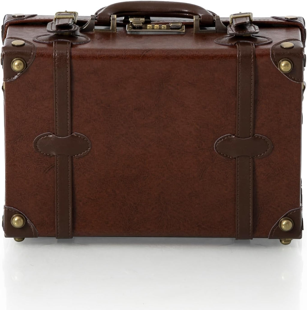 COTRUNKAGE 16' Carry On Suitcase Cute Pu Overnight Vintage Trunk Luggage Bag for Women with Strap, Caramel Brown