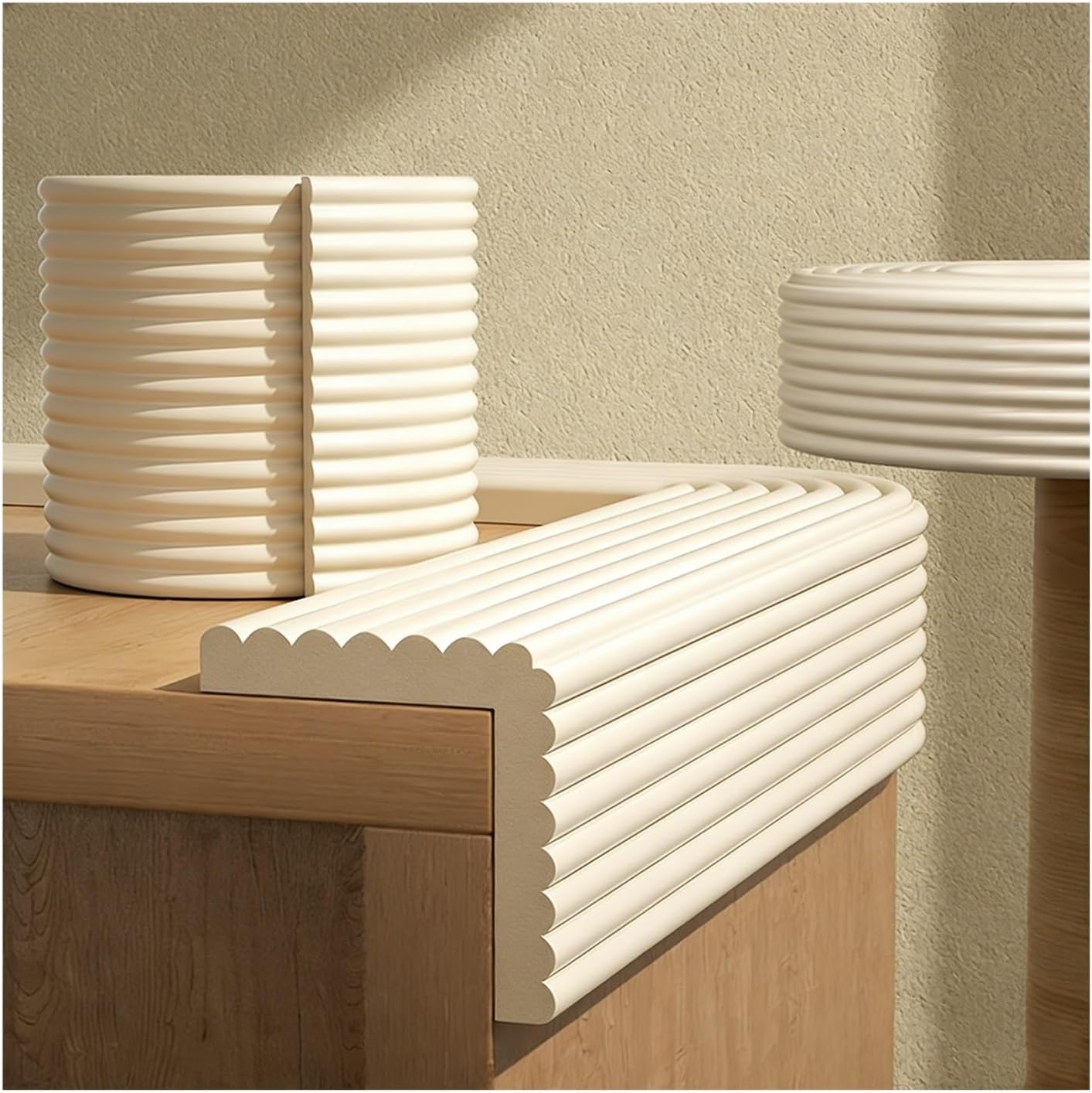 Anti-Collision Wall Cushion Padding, Foam Safety Strips, Corner Edge Protector, Coffee Table Furniture Fireplace Cabinet Stairs Windowsill Safety Guard Bumper Strip(Off-White,W: 20 cm-L: 4M)