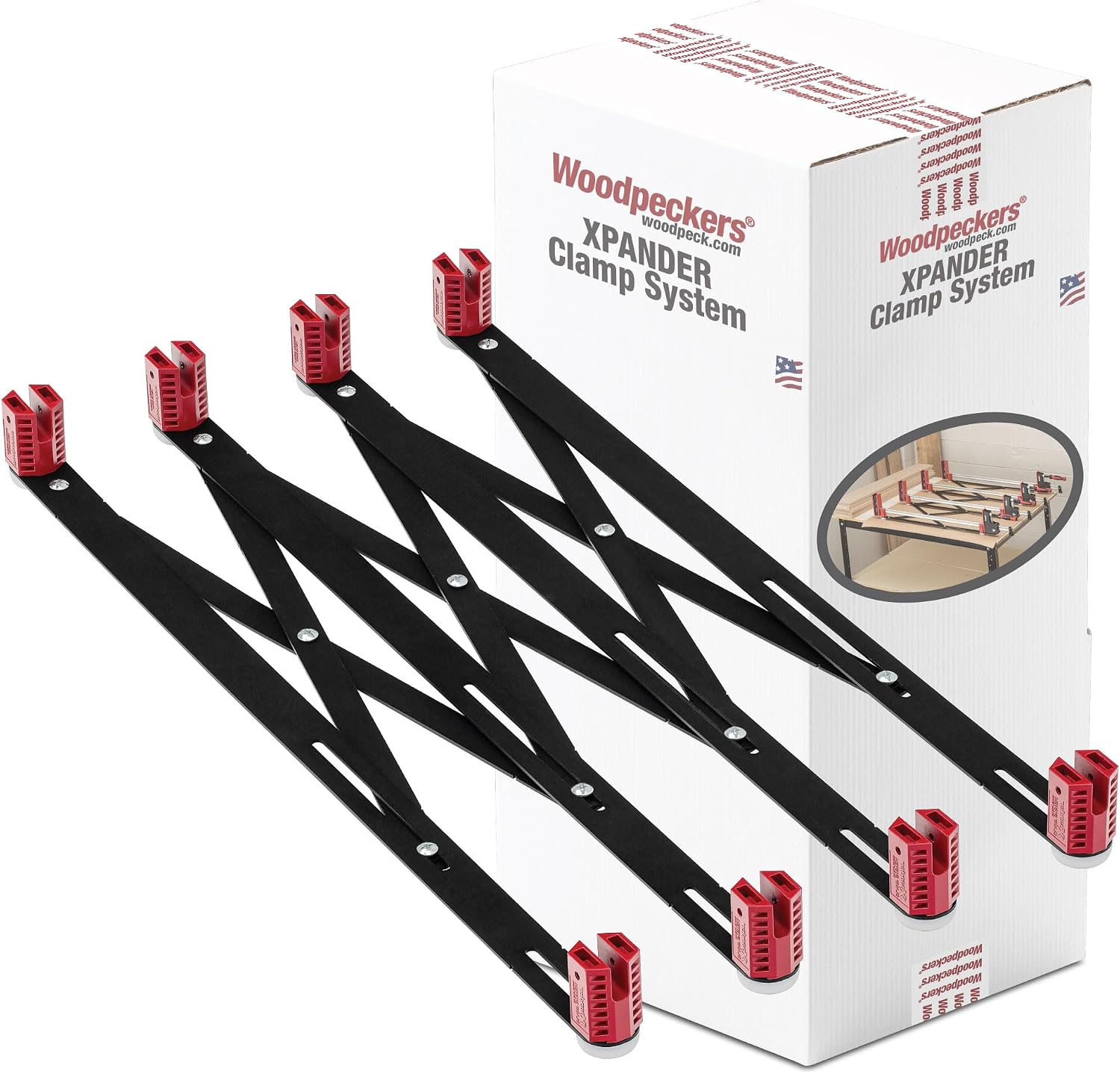 Woodpeckers Xpander Clamp System for Easy Handling and Automatic Spacing of Parallel Jaw Clamps, Aligns and Holds 24'-40' Clamps for Panel Glue-Ups, USA-Made XPANDER-2430