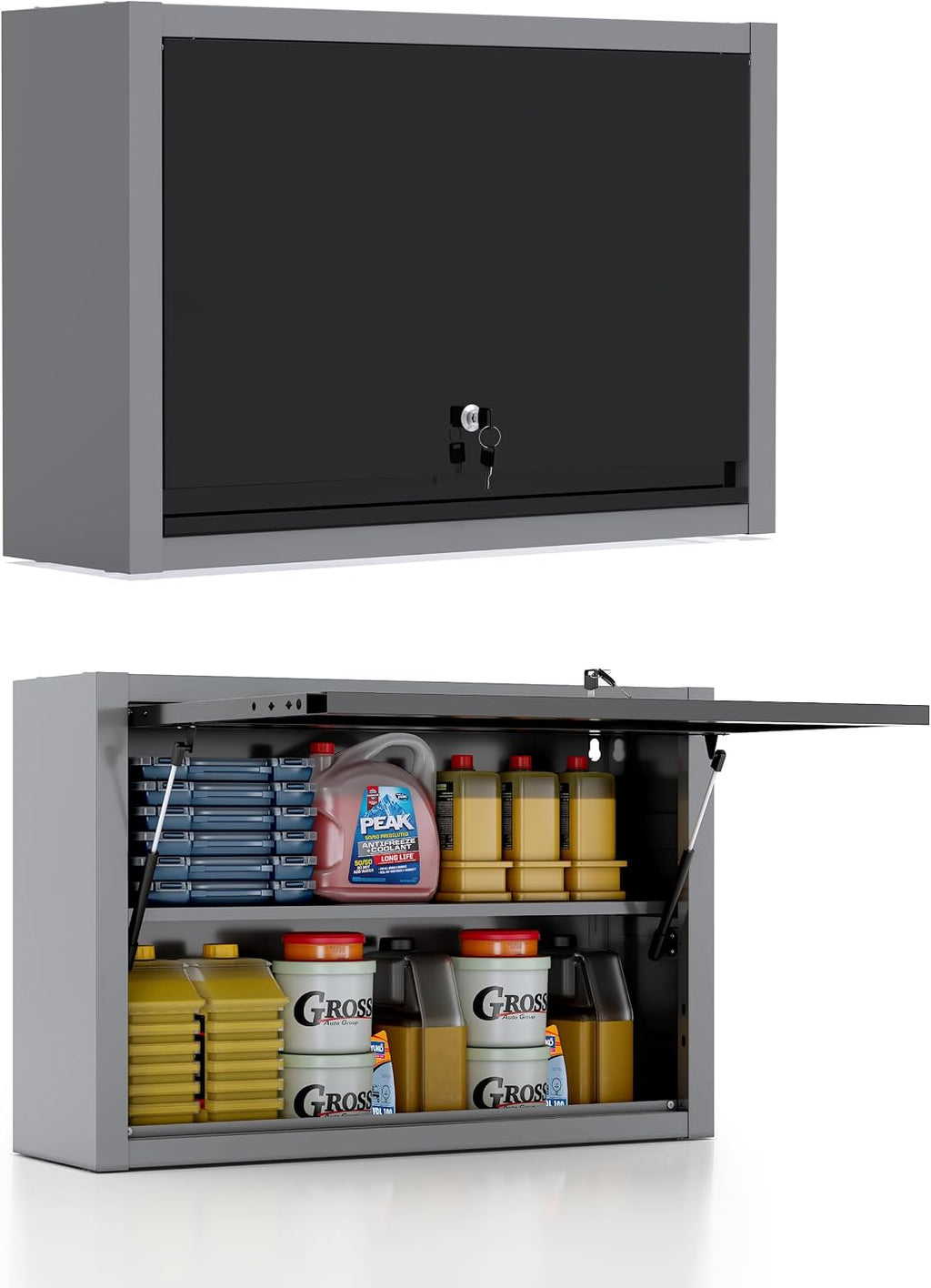 JZD Metal Wall Cabinet with Removable Shelf, Lockable Hanging Cabinet with Up Flip Door, for Kitchen Warehouse Utility Room Garage