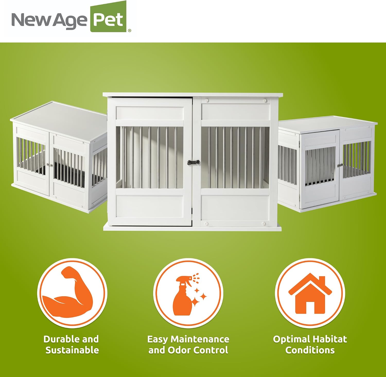 New Age Pet ECOFLEX Horizon Dog Crate & End Table, Modern Slatted Indoor Dog Kennel for Medium, Large & XL Dogs, Durable Composite, Antique White, Medium