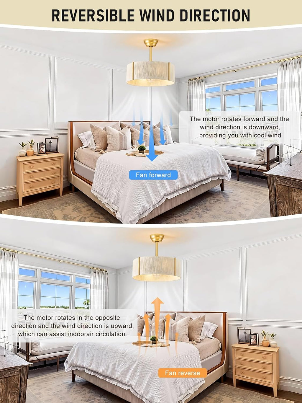 Boho Fandelier Ceiling Fan with Light, Rattan Caged Ceiling Fan with Light and Remote Control, Gold Chandelier Fan for Bedroom, Living Room,Kitchen,Foyer(20 Inch, 6 Speed, Timing,Adjustable Height)