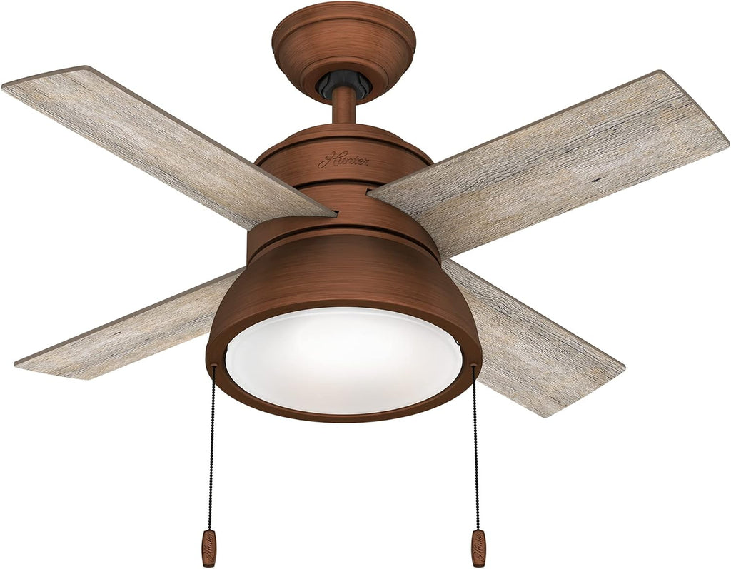 Hunter Fan Company 51042 Loki Indoor Ceiling Fan with LED Light and Pull Chain Control, 36', Weathered Copper Finish