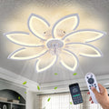 Modern Flower Ceiling Fan with Light and Remote, Low Profile Ceiling Fans with Lights, 36 Inch Black Flush Mount Ceiling Fan with 3 Light Color 6 Speeds, Fandelier Ceiling Fan for Living Room (White)