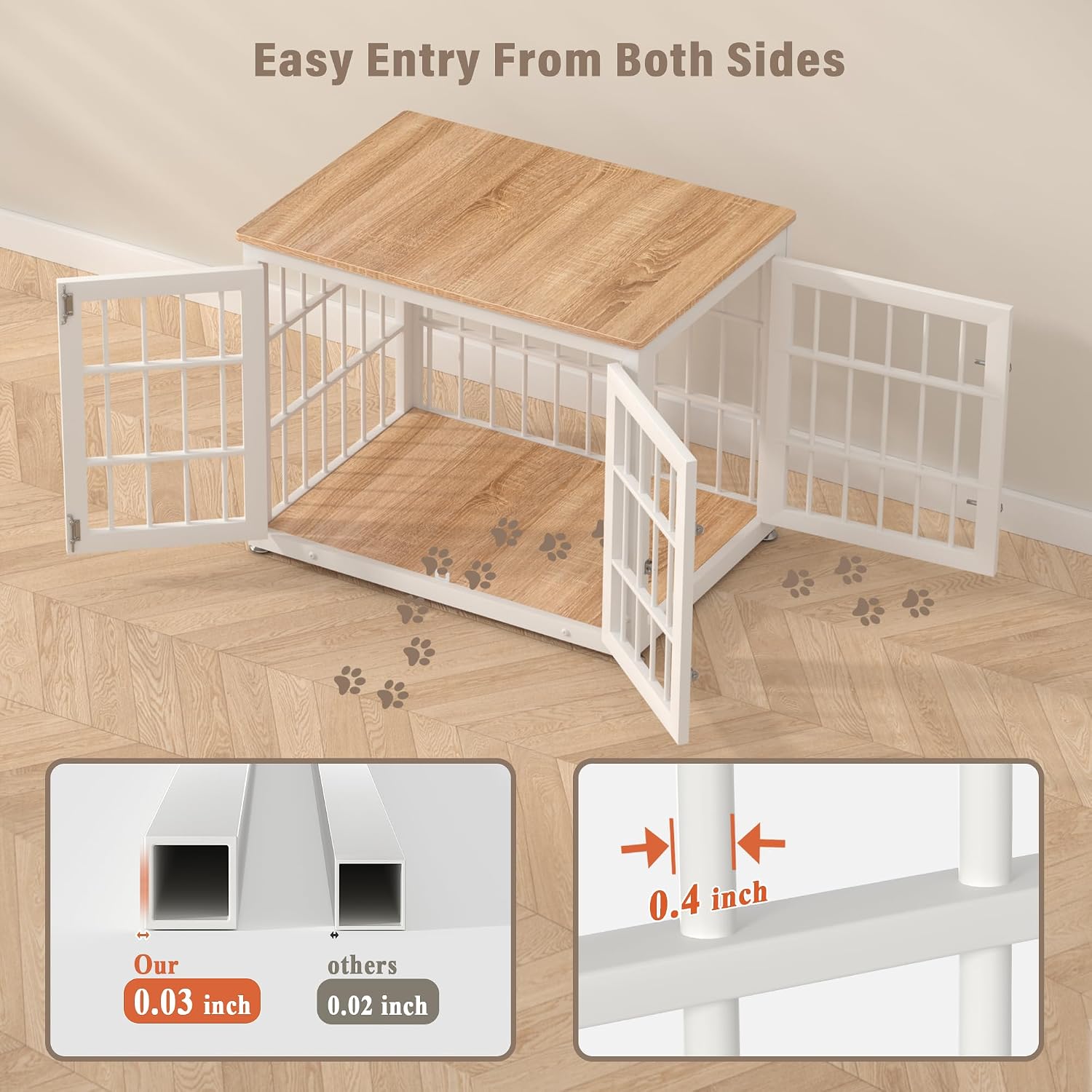 rehomerance 32 Inch Heavy Duty Dog Crate Furniture for Medium and Small Dogs, Decorative Pet House End Table, Wooden Cage Kennel Furniture Indoor, Natural and White
