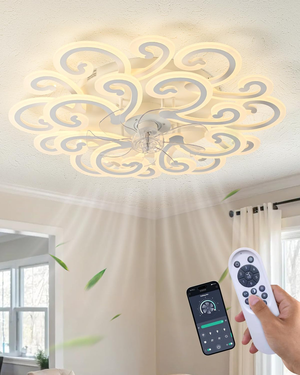 Modern LED Ceiling Light with Elegant Swirl Design, Energy-Efficient White Ceiling Lamp, Stylish Light Fixture for Living Room, Bedroom, or Office