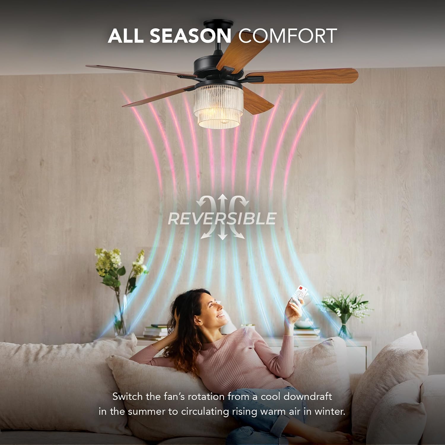 Globe Electric 37000023 52' 2-Light Ceiling Fan with Glass Shade, Remote Control, WhisperQuiet DC Motor, 6 Speeds, Matte Black, Indoor/Outdoor