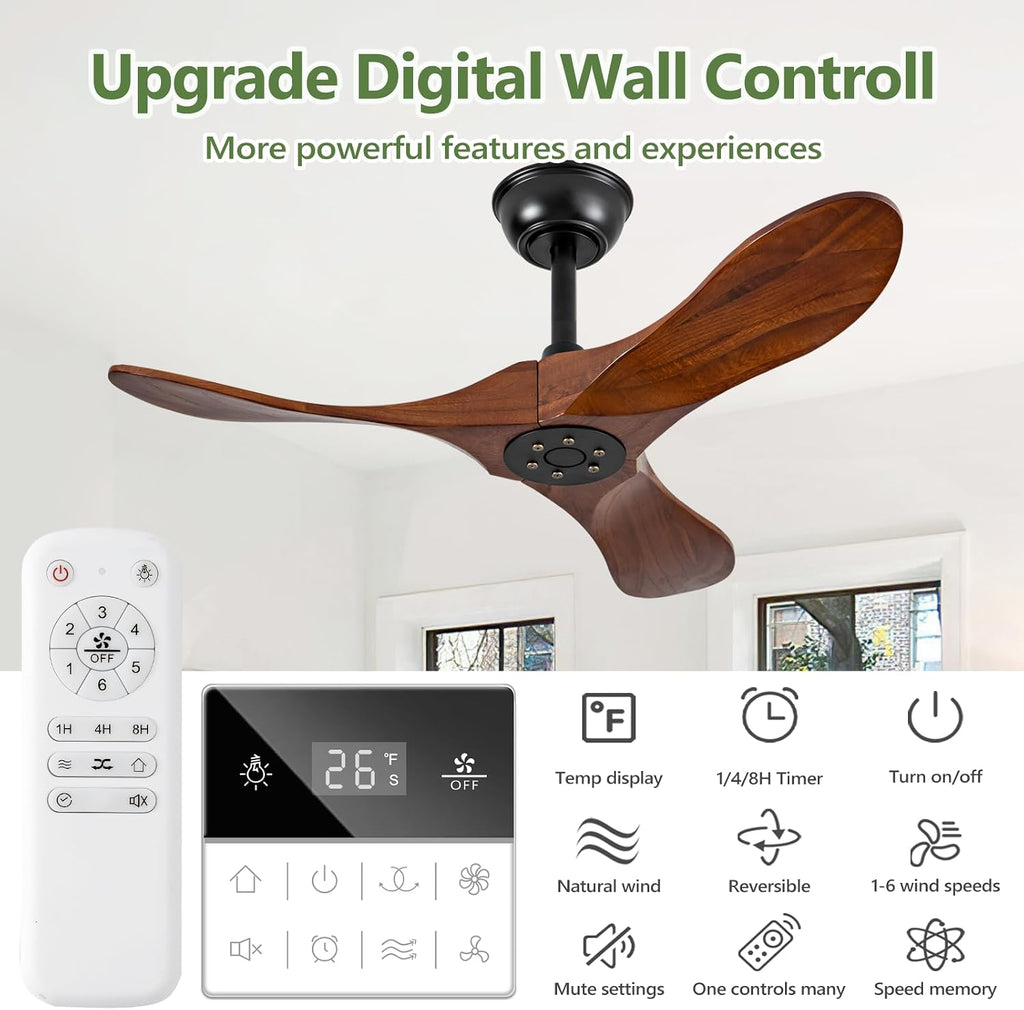 36 Inch Small Outdoor Ceiling Fans for Patios,Wood Ceiling Fans with Remote and Wall Control,6 Speeds,Reversible DC Motor,Noiseless,Porch small Ceiling Fans for Patio,Bedroom,Livingroom
