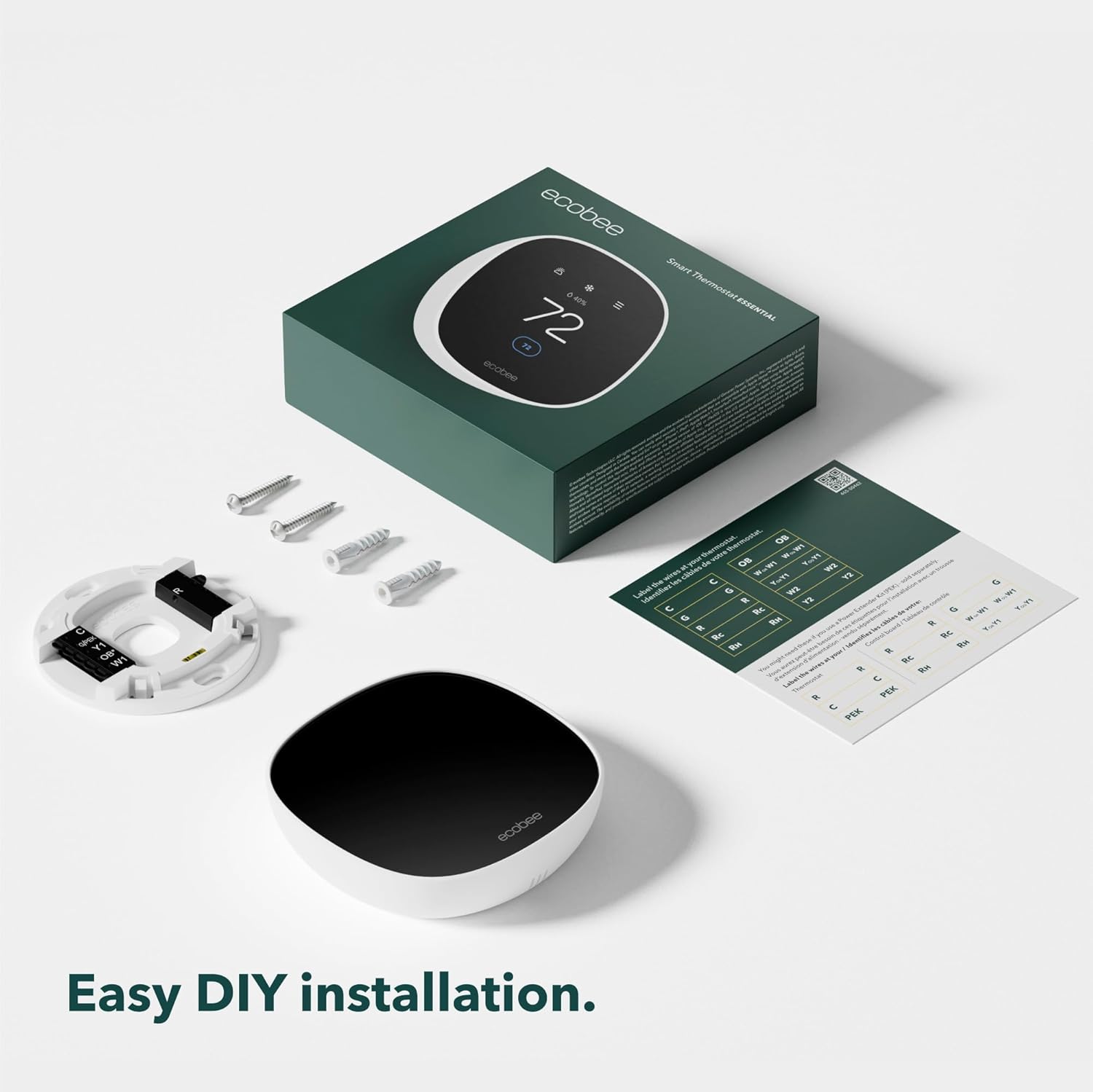 ecobee Smart Thermostat Essential - Energy Star Certified programmable Wi-Fi Thermostat - Works with Siri, Alexa, and Google Assistant