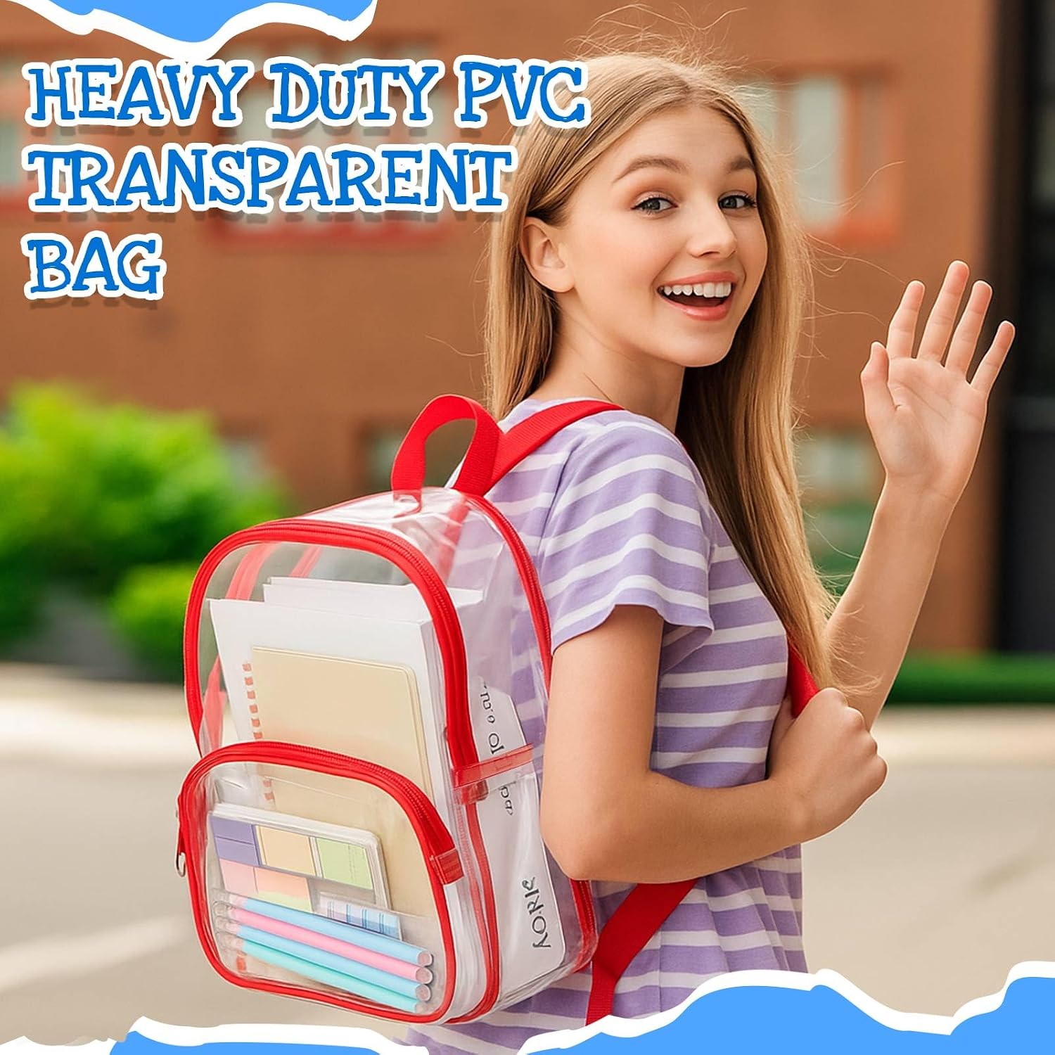Aliceset Clear Backpack Bulk Waterproof Transparent Colorful Bookbag Donation Supply Kits for Women Men(12 Inch,30 Pcs)