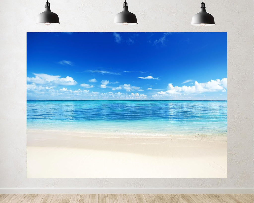 Trykid 20x10ft White Sand Beach Turquoise Ocean Backdrop Clear Sky Pristine Coastal Landscape Photography Background Tropical Getaway Tapestry Party Decoration Photo Studio Prop Fabric