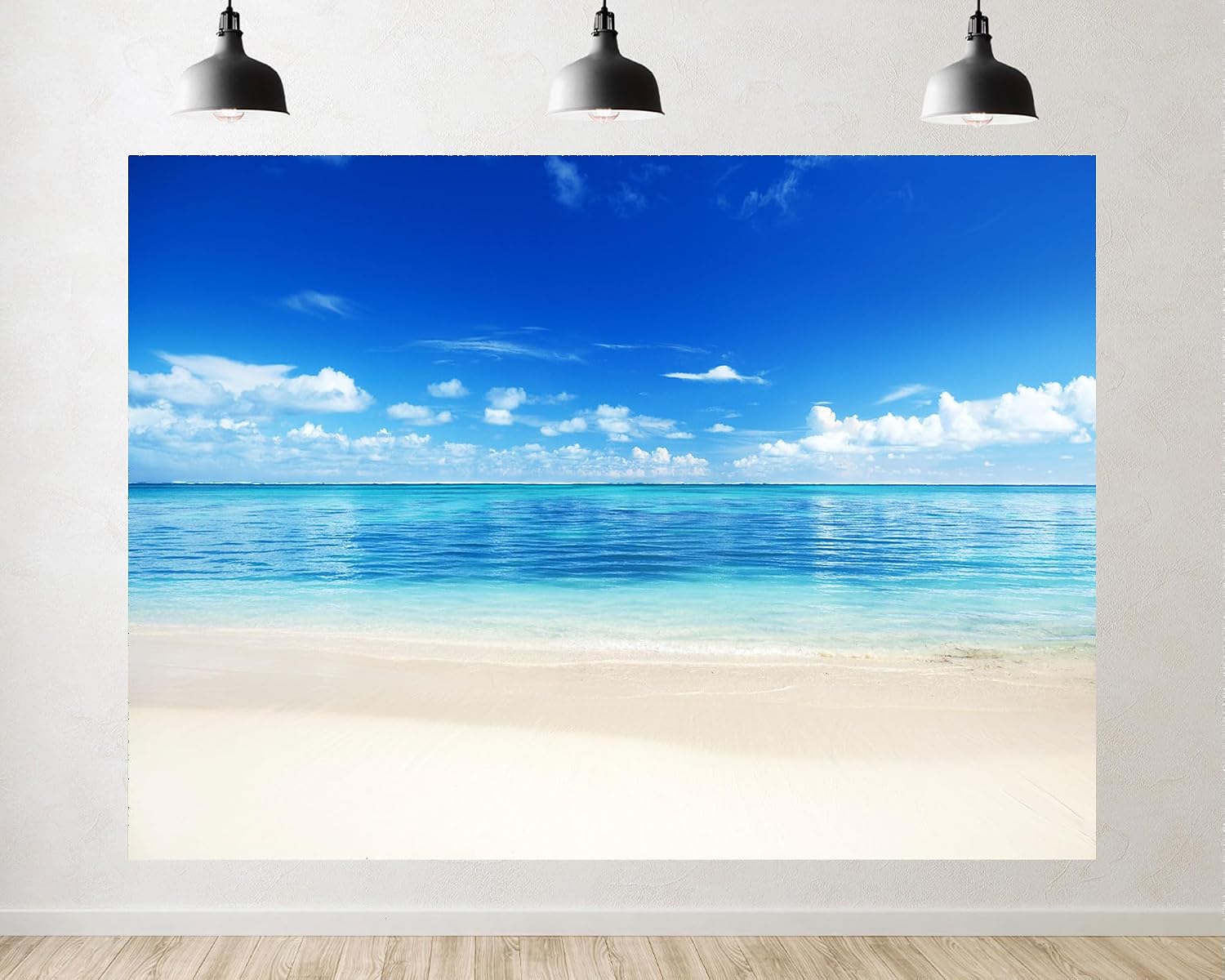 Trykid 20x10ft White Sand Beach Turquoise Ocean Backdrop Clear Sky Pristine Coastal Landscape Photography Background Tropical Getaway Tapestry Party Decoration Photo Studio Prop Fabric