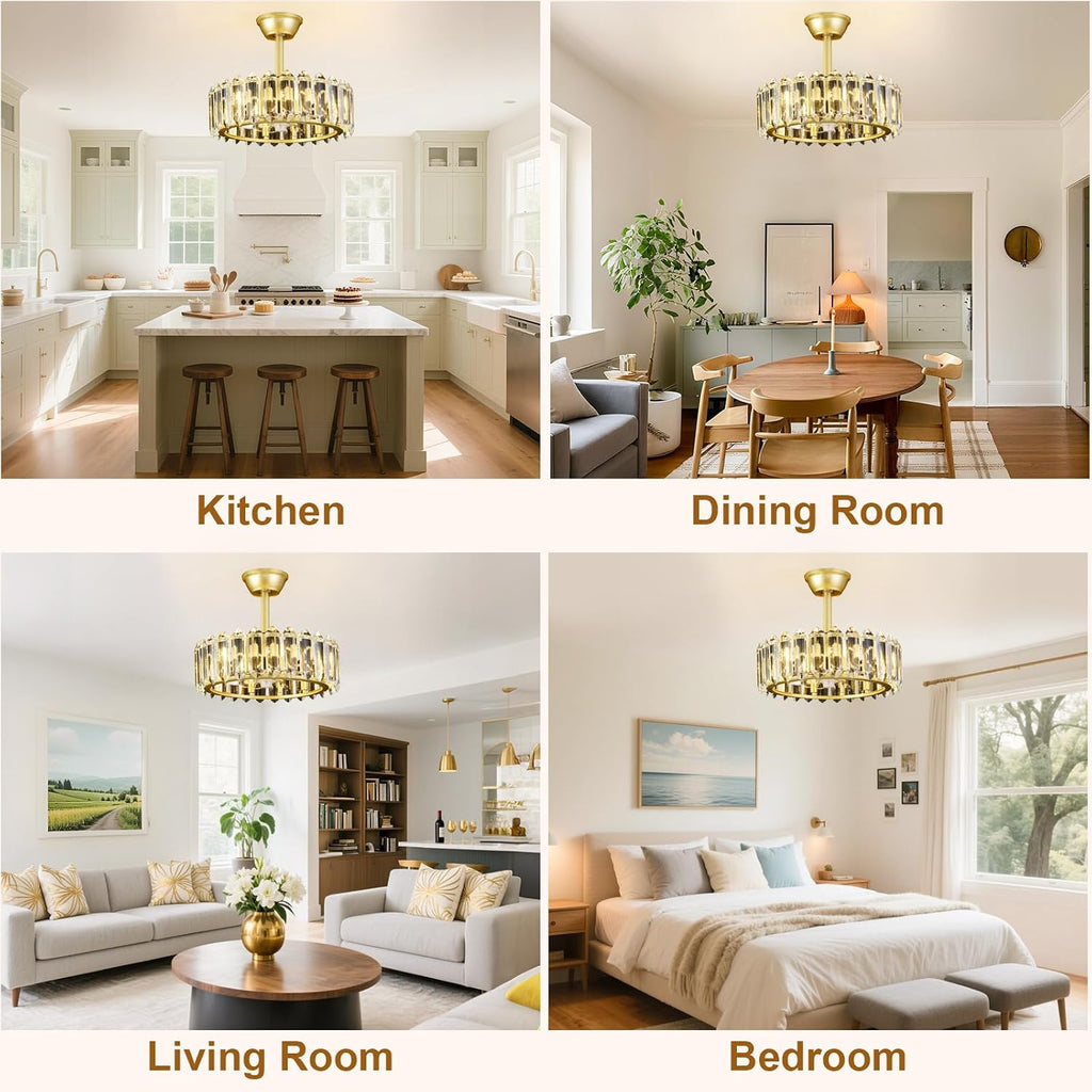 Depuley Bedroom Ceiling Fan with Lights: 18' Gold Chandelier Small Fan with Remote Control - Modern Crystal Fandelier for Girl's Bedroom Living Room Nursery (G9 Bulbs Not Included)