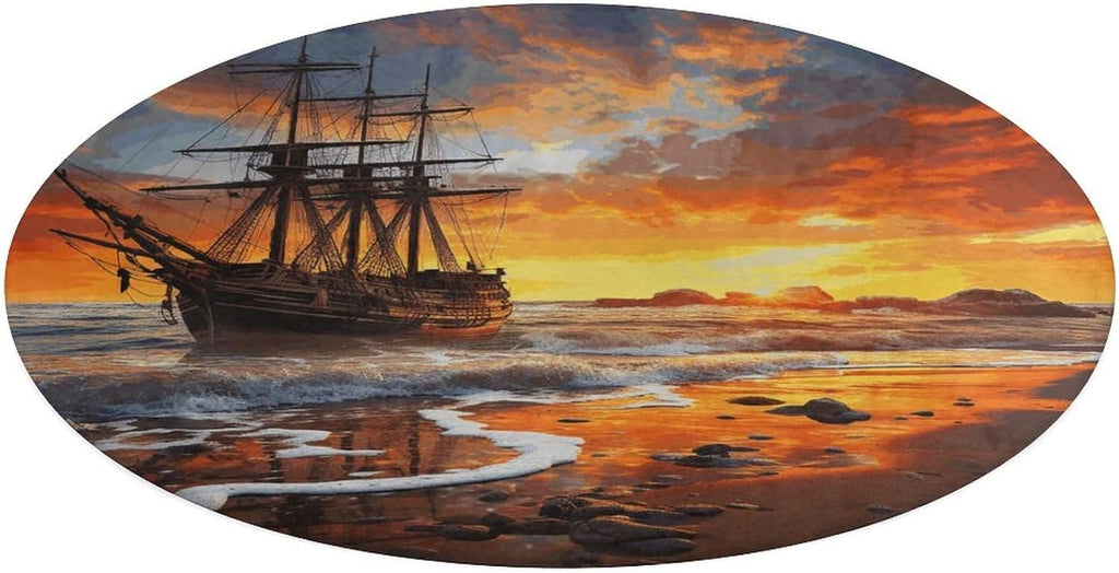 Pirate Ship in The Sunset Coral Velvet Round Floor Mat Non-Slip Bath Rug Floor Covering for Bathroom Vanity Guest Suite & Vacation Home
