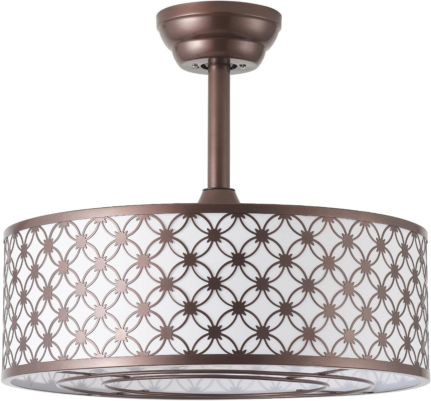 Brown Fandelier Ceiling Fan with Light, 20' Caged Brown Chandelier Ceiling Fans with Lights Remote Control, Fabric Mid-Century Modern with 6 Speeds for Bedroom, Nursery, Living Room.