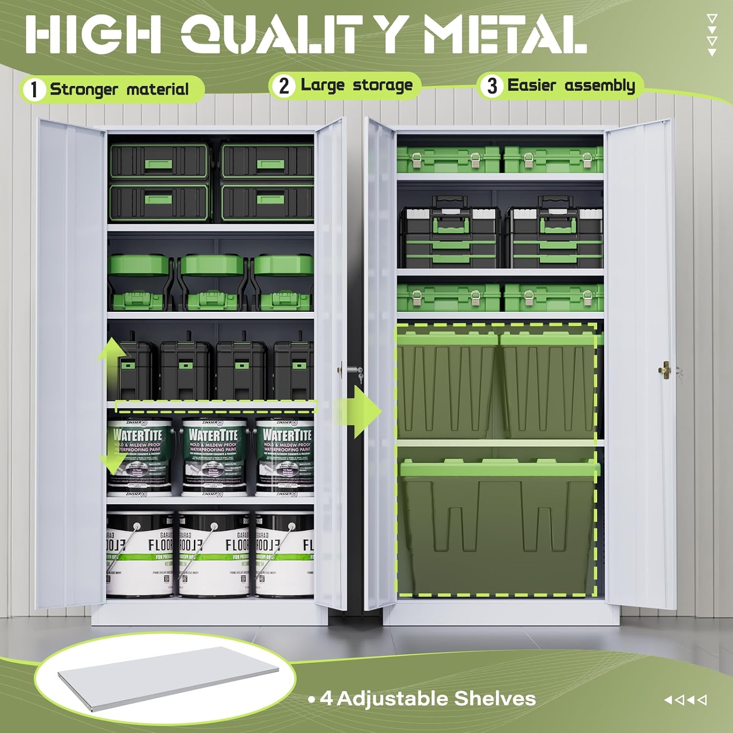 SUNCROWN 72' Metal Storage Cabinet - Heavy-Duty Metal Garage Cabinet with 4 Adjustable Shelves & 2 Doors for Tools, Office, Home, Workshop,Cement Grey