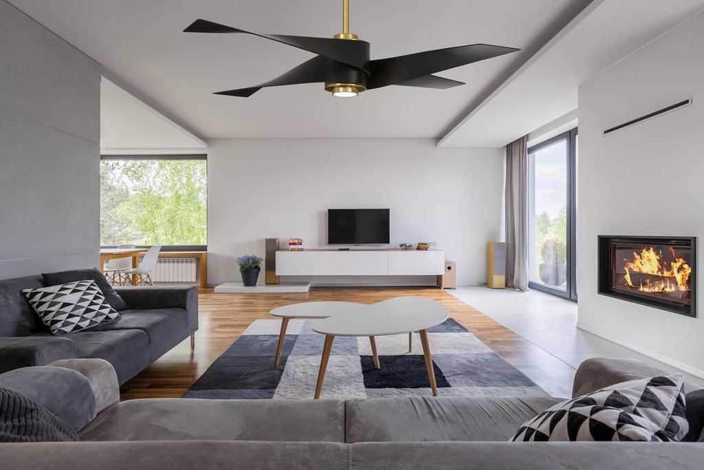 MINKA-AIRE F903L-SBR/MBK Artemis IV 64 Inch Ceiling Fan with LED Light and DC Motor, Soft Brass/Matte Black