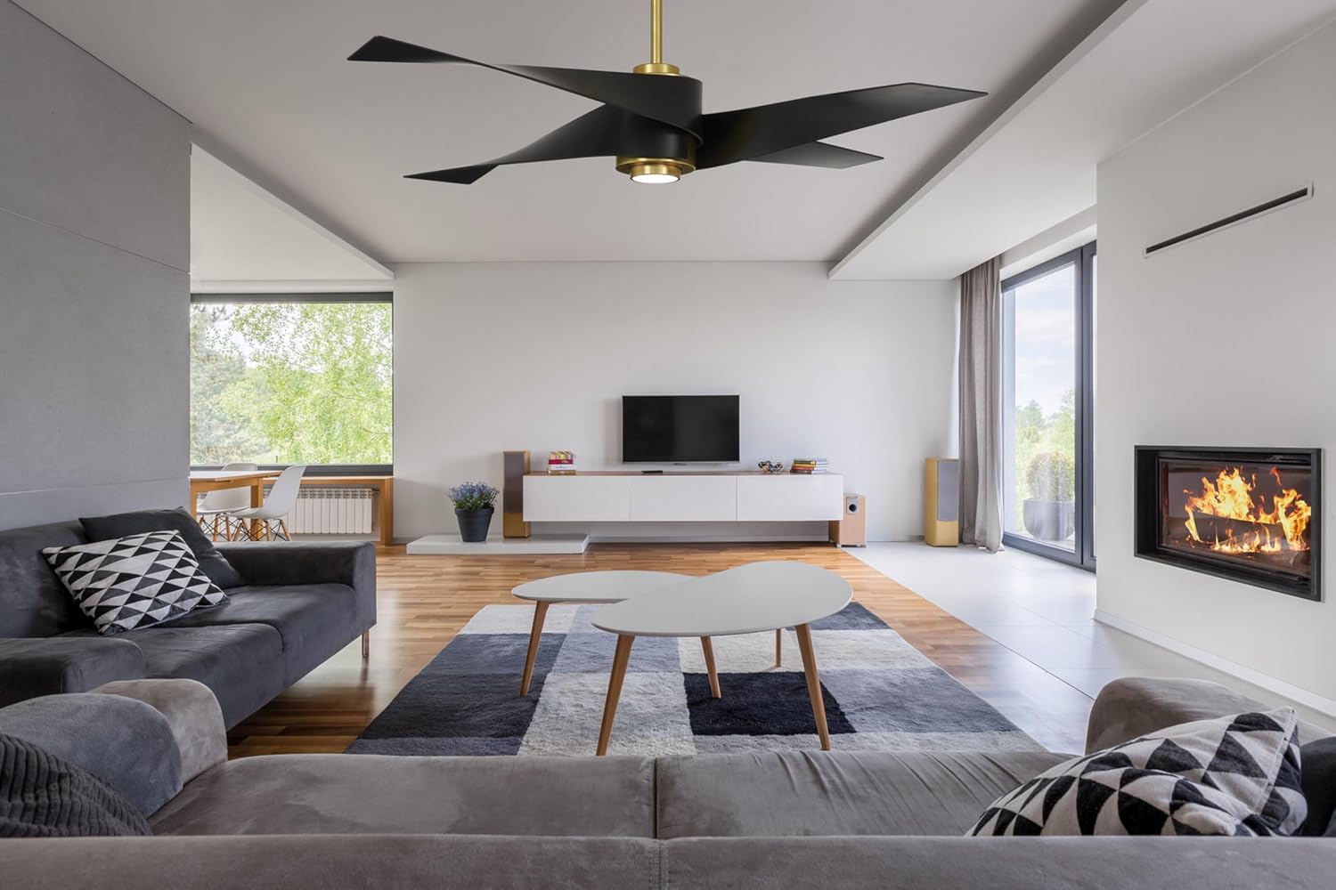 MINKA-AIRE F903L-SBR/MBK Artemis IV 64 Inch Ceiling Fan with LED Light and DC Motor, Soft Brass/Matte Black