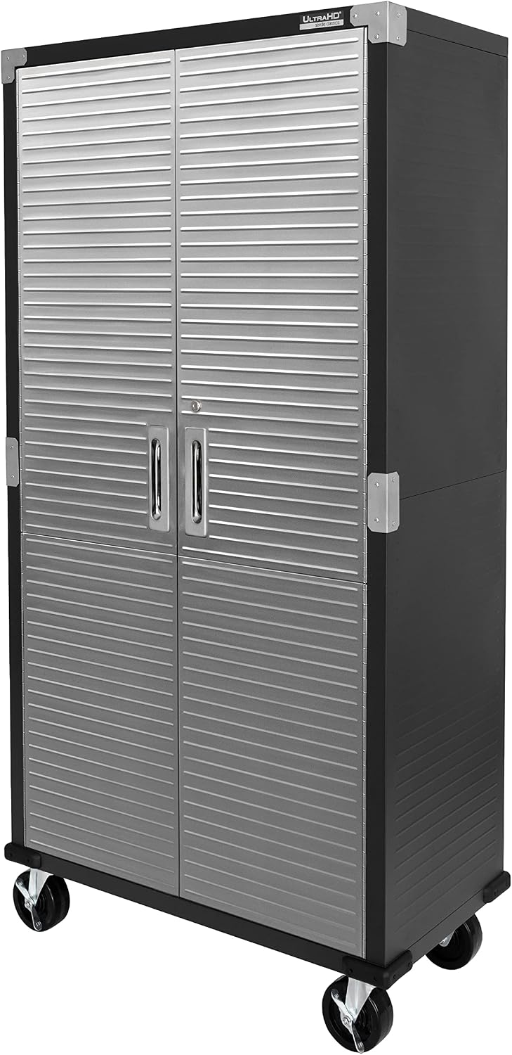 Seville Classics UltraHD Solid Steel Rolling Lockable Metal Storage Cabinet Locker Organizer, w/Adjustable Shelves for Garage, Warehouse, Office, Classroom, Graphite, 36' W x 18' D x 72' H