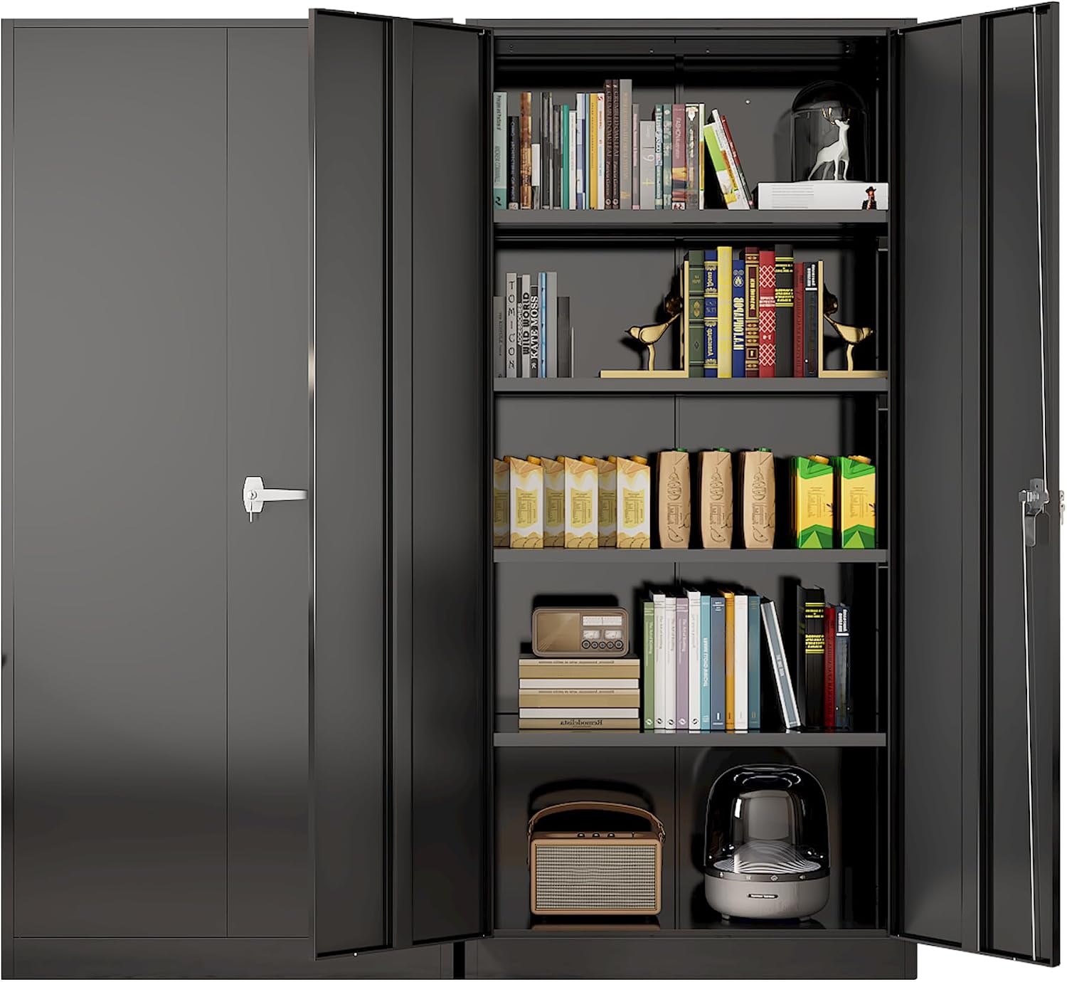 Greenvelly Metal Garage Storage Cabinet with Doors and Adjustable Shelves,72' Black Steel Lockable File Cabinet for Home Office,Garage,School(16' D x 32' W)