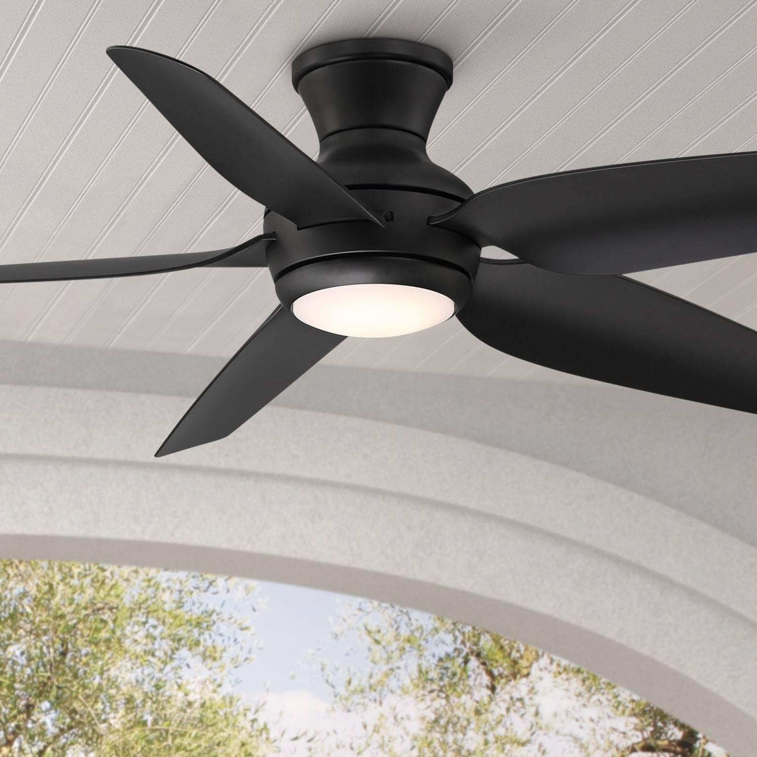 Casa Vieja 52' Del Diego Modern Industrial Hugger Indoor Outdoor Ceiling Fan with LED Light Remote Control Matte Black Damp Rated for Patio Exterior House Home Porch Gazebo Garage Barn