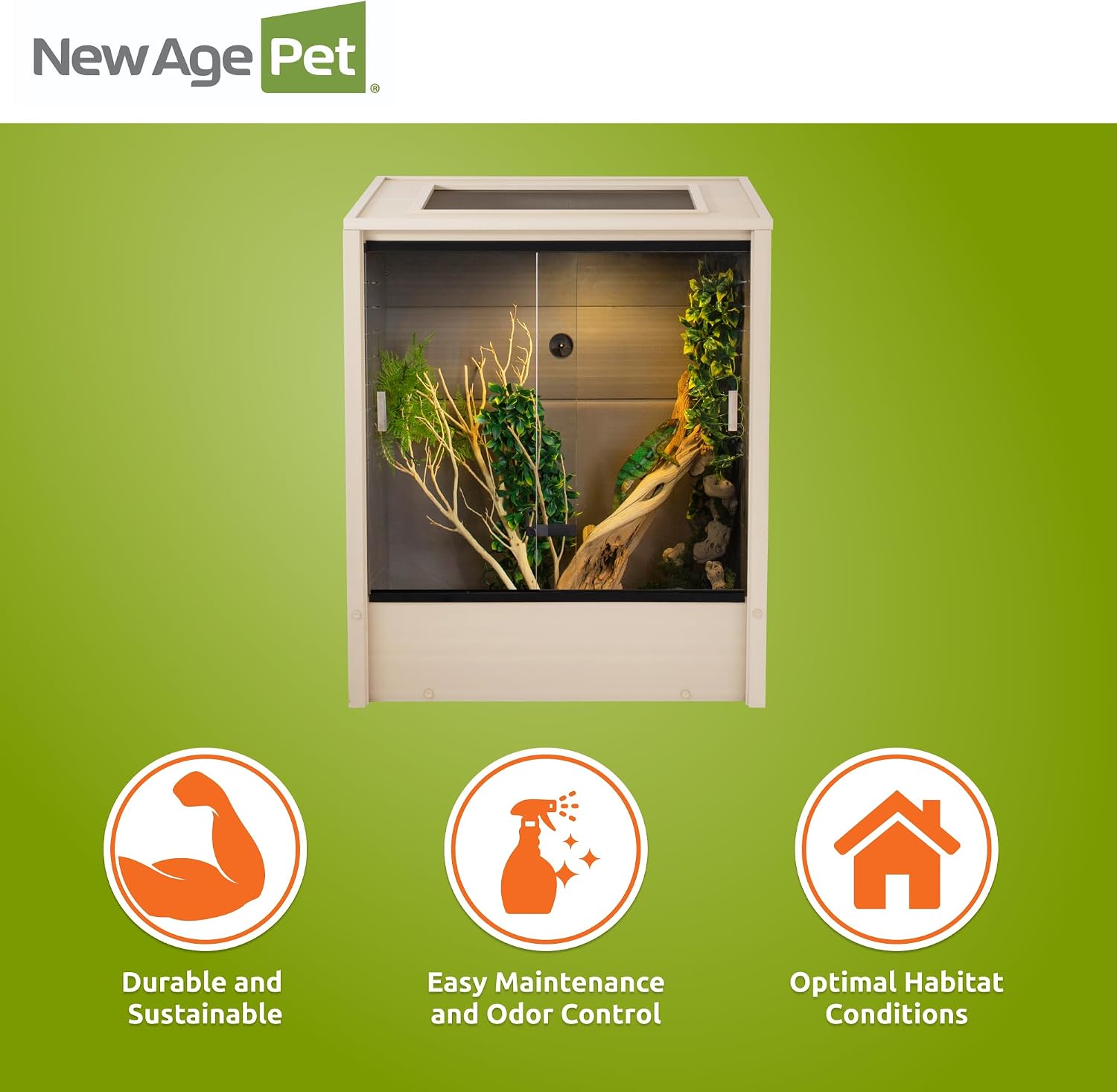 New Age Pet ECOFLEX Vertical Reptile Terrarium, Tall Climber Arboreal Habitat for Chameleons, Geckos & Lizards in ECOFLEX Material, Easy Access, Maple
