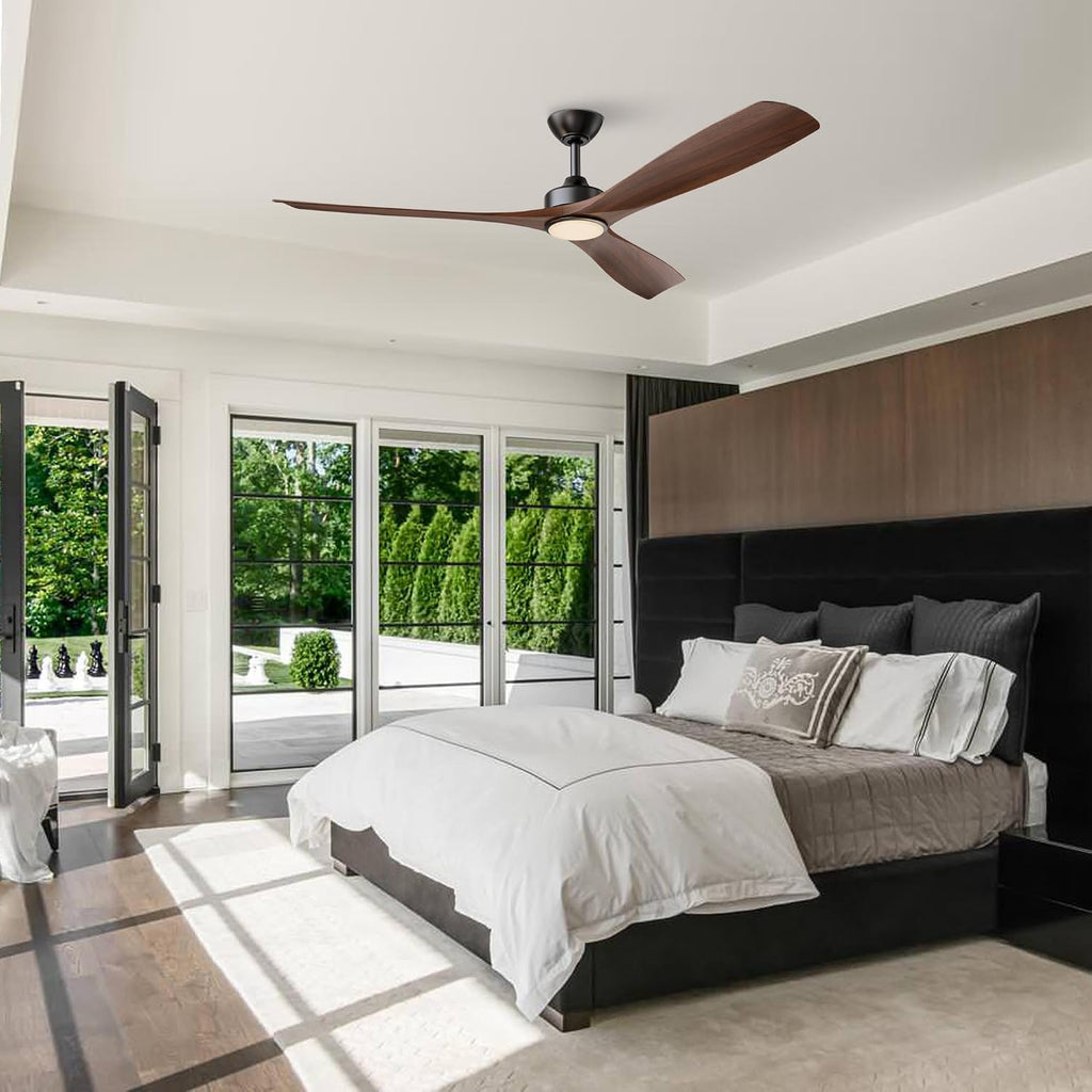 Ceiling Fans with Lights and Remote, 60 Inch Farmhouse Ceiling Fan with Light for Bedroom Living Room Flush Mount Outdoor Fans for Patios, Dimmable LED Chandelier, Reversible 3 Blades, Walnut, ETL