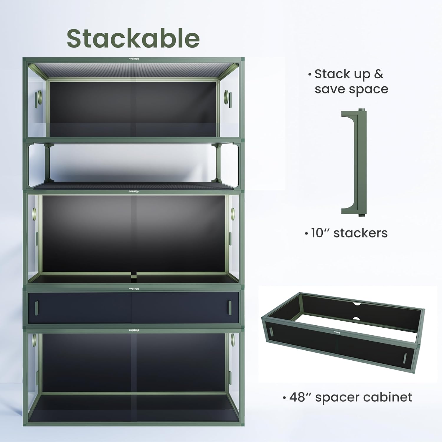 Phailozoo 120 Gallon Bearded Dragon Tank, Stackable Reptile Enclosure with Front Sliding Tempered Glass Doors, Easy Assembly Aluminum Frame Reptile Tank for Snake & Lizard