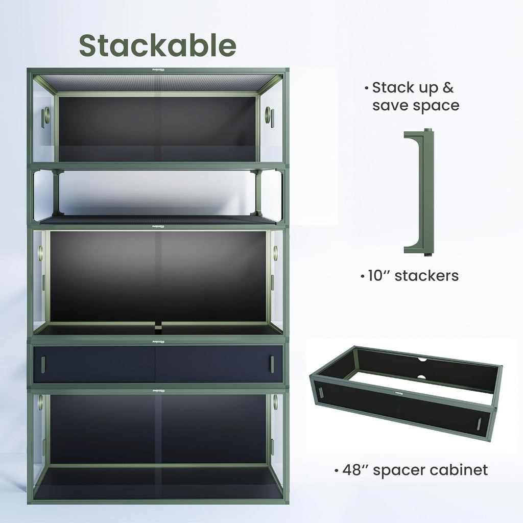 Phailozoo Stackable Reptile Enclosure, 85 Gallon Reptile Tank for Bearded Dragon, Snake, Ball Python, Colorful Aluminum Frame & Front Opening Tempered Glass Door with Handles for Easy Maintenance