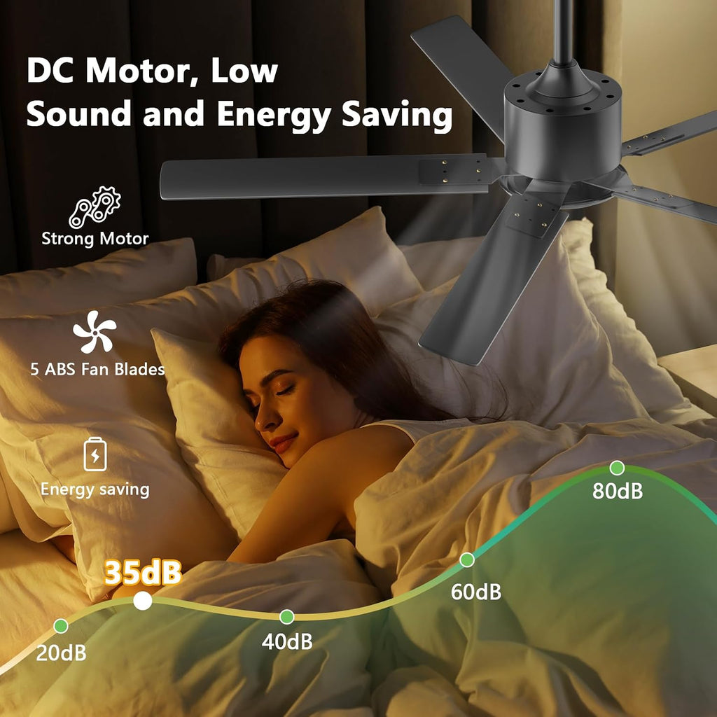 Obabala Outdoor Ceiling Fan No Light, 60 Inch Black Modern Ceiling Fan Without Light, Dual Finish 5 Blades,6 Speed, Reversible Quiet DC Motor for Patios, Garage, Bedroom, Porch