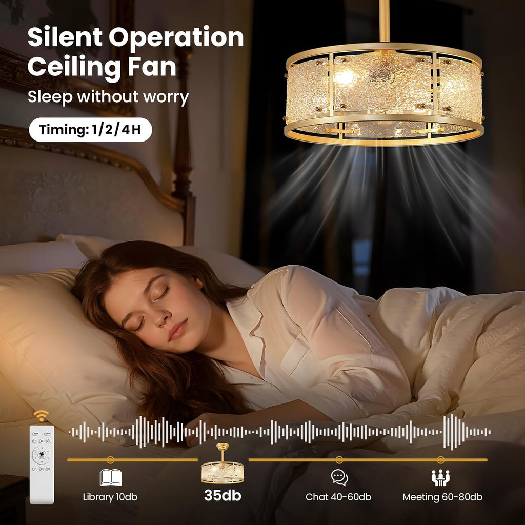 AIJIASI 20' Caged Ceiling Fans with Lights, Gold Fandelier Ceiling Fan with Light, Mid Century Chandelier Ceiling Fan with Remote Control, 6 Speeds for Bedroom, Nursery, Living Room