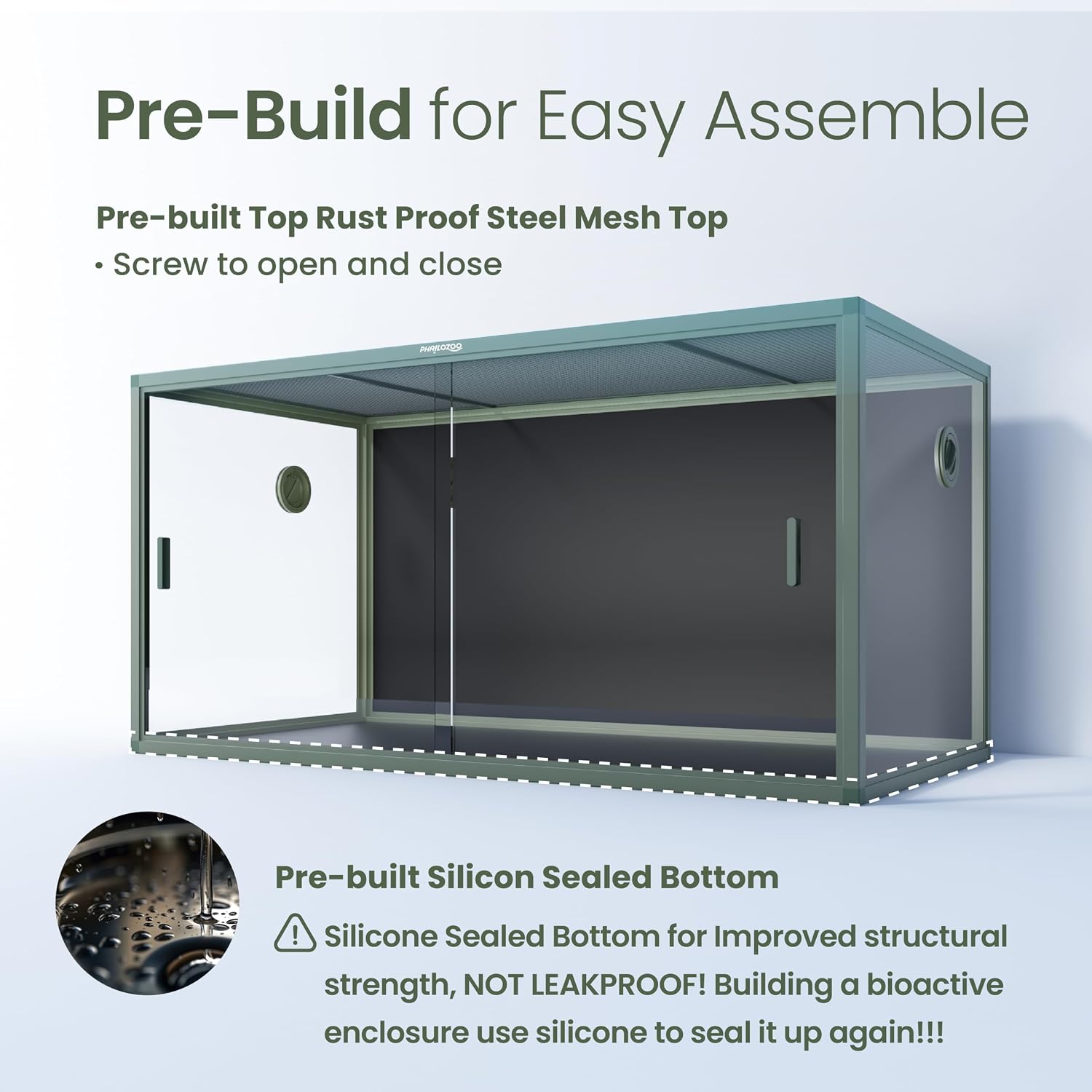 Phailozoo 120 Gallon Bearded Dragon Tank, Stackable Reptile Enclosure with Front Sliding Tempered Glass Doors, Easy Assembly Aluminum Frame Reptile Tank for Snake & Lizard