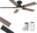 42' Smart Low Profile Ceiling Fan with Lights Remote,6 speed Quite DC Motor,WIFI Voice Control via Alexa App,Dimmable LED,Outdoor Indoor Flush Mount Fans for Small Bedroom Patio Porch,Black&Walnut