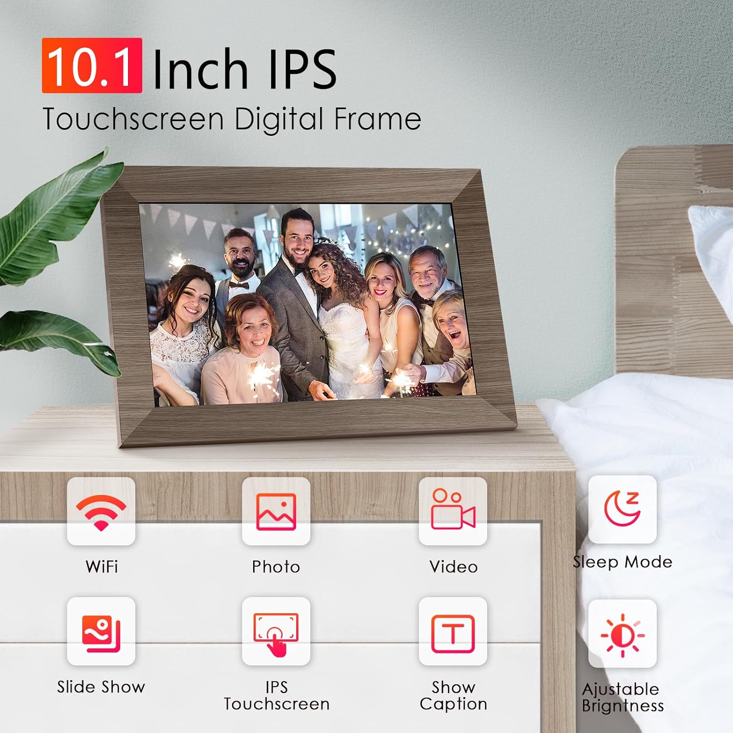 Canupdog WiFi Digital Picture Frame 10.1 Inch, IPS Touch Screen Smart Cloud Digital Photo Frame with 16GB Storage, Wall Mountable, Auto-Rotate, Share Photos from Anywhere Via App