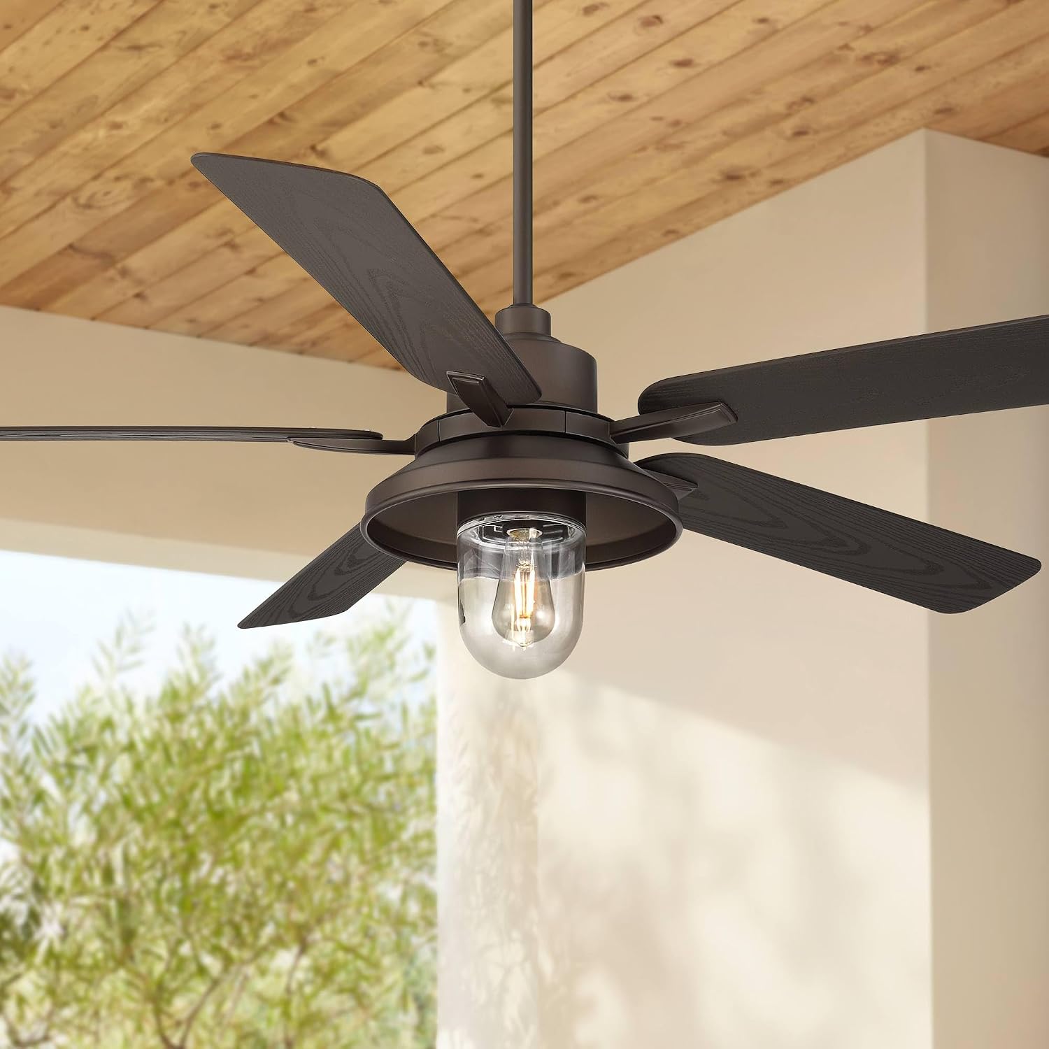 Casa Vieja 60' Ridgeline Barn Farmhouse Rustic Indoor Cottage Core Outdoor Ceiling Fan 5 Blade LED Light Remote Control Bronze Finish Brown Blades Bedroom Patio Wet Rated Decorative DC Motor