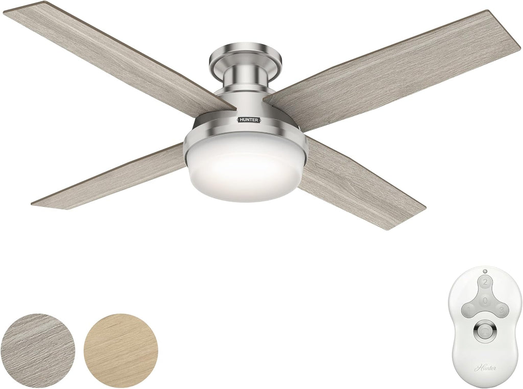 Hunter Fan 52 inch Indoor Ceiling Fan with LED Light, Brushed Nickel Ceiling Fan with Remote for Bedroom, Office or Living Room, 4 Blades (Renewed)