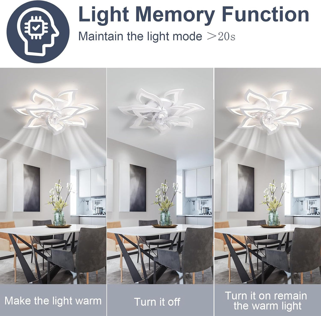 32' White Flower Ceiling Fan with Lights Remote Control, Modern LED Low Profile Flush Mount Ceiling Fan with Light for Kitchen Bedroom Living Room
