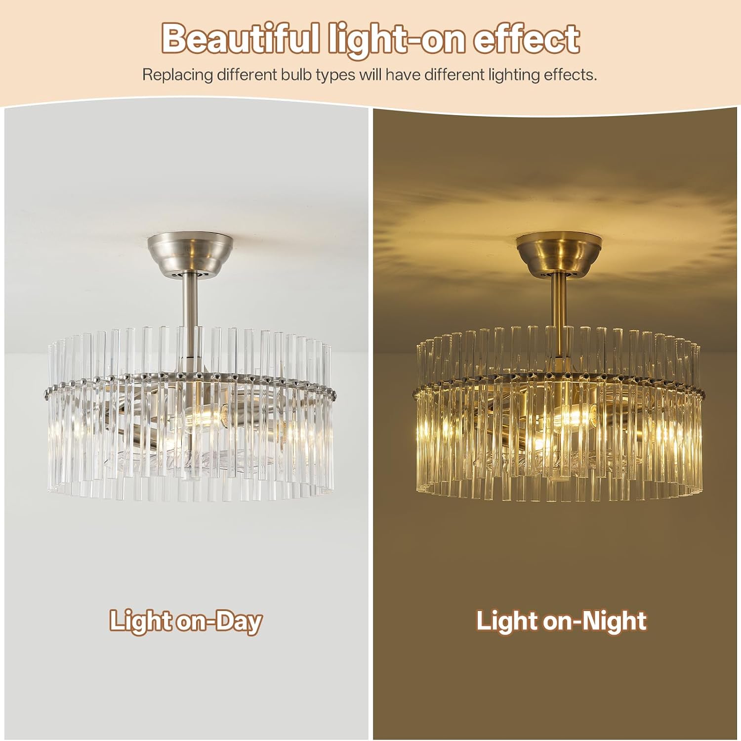 20' Silver Crystal Fandelier Ceiling Fans with Lights, Silver Crystal Chandelier Ceiling Fan with Light Remote Control, 6 Speeds for Bedroom, Living Room, Nursery