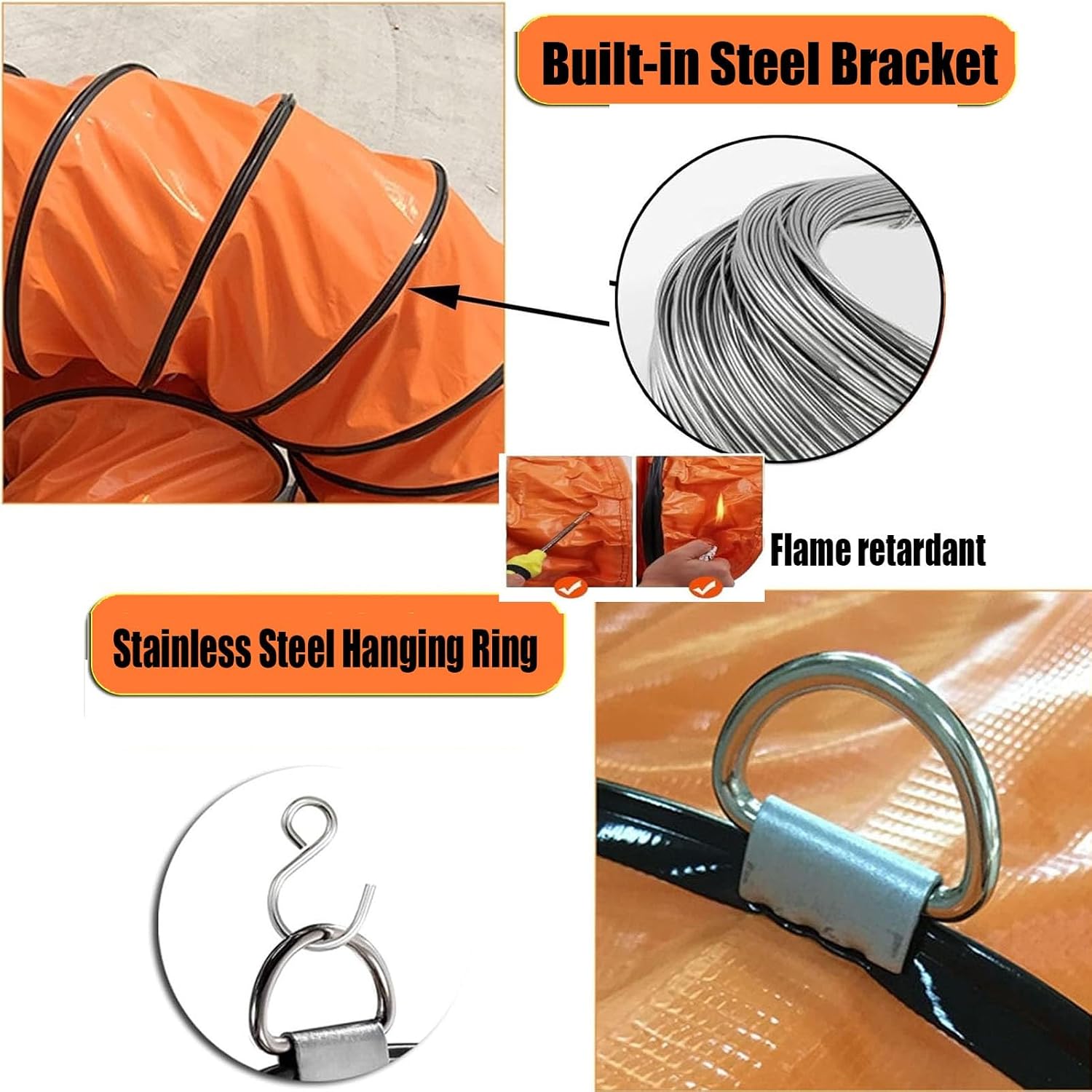 Dryer Vent Hose Length 2m - 10m/6.5ft - 33ft, PVC Nylon Cloth Flexible Duct with Clamps, Heavy-Duty Protection for HVAC Ventilation and Exhaust, Tight Space(200mm/8inch,L 5m(16.4ft))