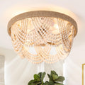 20' Boho Ceiling Fan with Light, Coastal Fandelier Ceiling Fans with Lights and Remote Control,Caged Wood Beaded Flush Mount with 6 Speeds for Living Room Bedroom Nursery