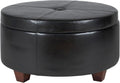 HomePop 32' Large Tufted Round Storage Ottoman - Black Faux Leather