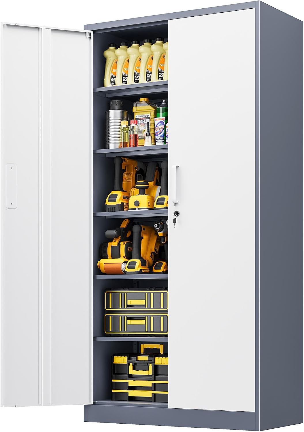 Metal File Cabinet,Locking Storage Cabinet with 2 Doors and 5 Adjustbale Shelves,Steel Tool Cabinet for Garage,Basement,Home Office