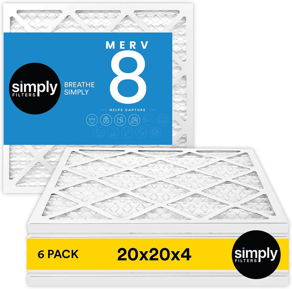 Simply 24x24x4 Air Filter, MERV 8, 6 Pack, Furnace Air Filter for HVAC (Actual Size: 23.5'x23.5'x3.63') DUST, Pet & Allergy Control